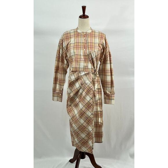 OROTON Sz 8 Plaid Check Wrap Long Sleeve Shirt Dress NWT Fall - Picture 6 of 7